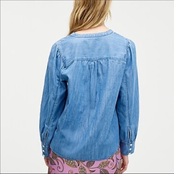 J. Crew Point Sur Chambray Collarless Shirt - Picture 2 of 5